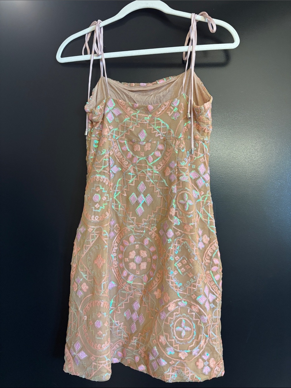 Free People Peach Slip Dress with Iridescent Embroidery - Picture 2 of 3